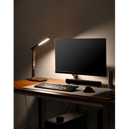 Brilagi - Lampe de bureau LED à intensité variable avec charge sans fil QI et port USB REGINA LED/8,5W/230V marron