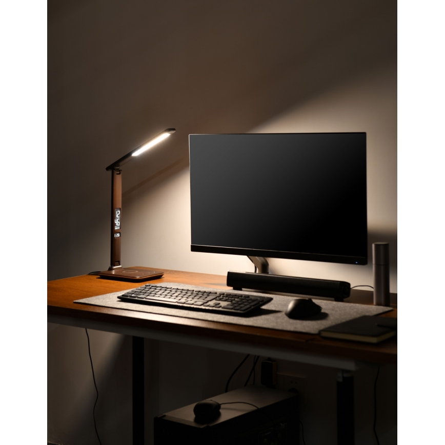 Brilagi - Lampe de bureau LED à intensité variable avec charge sans fil QI et port USB REGINA LED/8,5W/230V marron