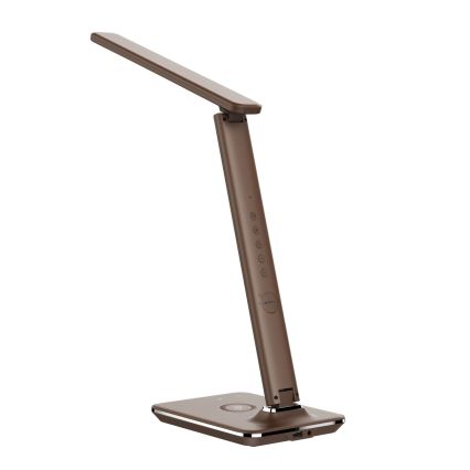 Brilagi - Lampe de bureau LED à intensité variable avec charge sans fil QI et port USB REGINA LED/8,5W/230V marron