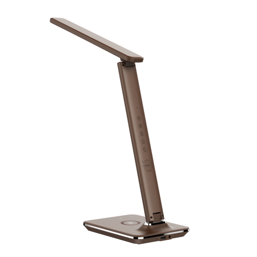 Brilagi - Lampe de bureau LED à intensité variable avec charge sans fil QI et port USB REGINA LED/8,5W/230V marron