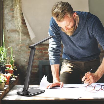 Brilagi - Lampe de table LED dimmable avec charge sans fil Qi et USB REGINA LED/8,5W/230V noire