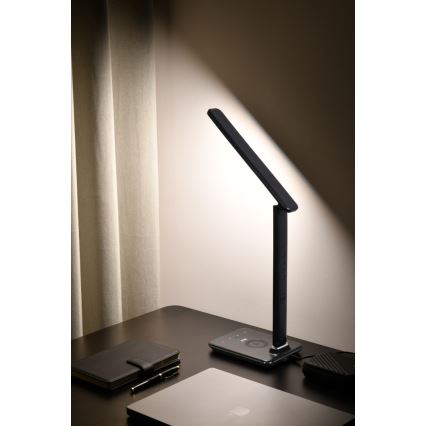 Brilagi - Lampe de table LED dimmable avec charge sans fil Qi et USB REGINA LED/8,5W/230V noire