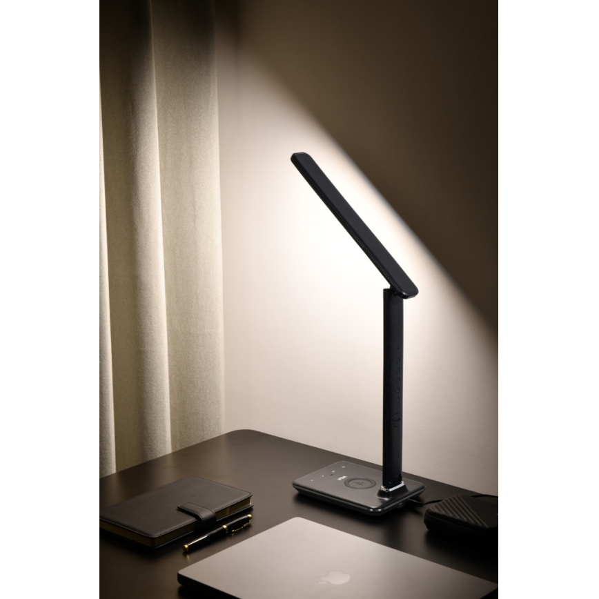 Brilagi - Lampe de table LED dimmable avec charge sans fil Qi et USB REGINA LED/8,5W/230V noire