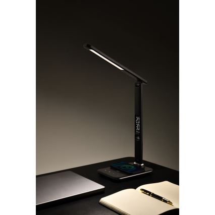 Brilagi - Lampe de table LED dimmable avec charge sans fil Qi et USB REGINA LED/8,5W/230V noire