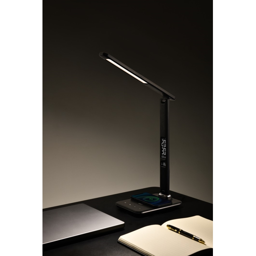Brilagi - Lampe de table LED dimmable avec charge sans fil Qi et USB REGINA LED/8,5W/230V noire