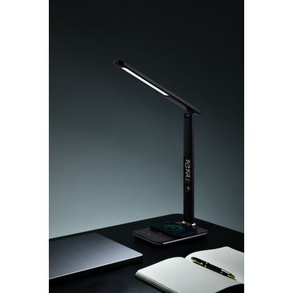 Brilagi - Lampe de table LED dimmable avec charge sans fil Qi et USB REGINA LED/8,5W/230V noire