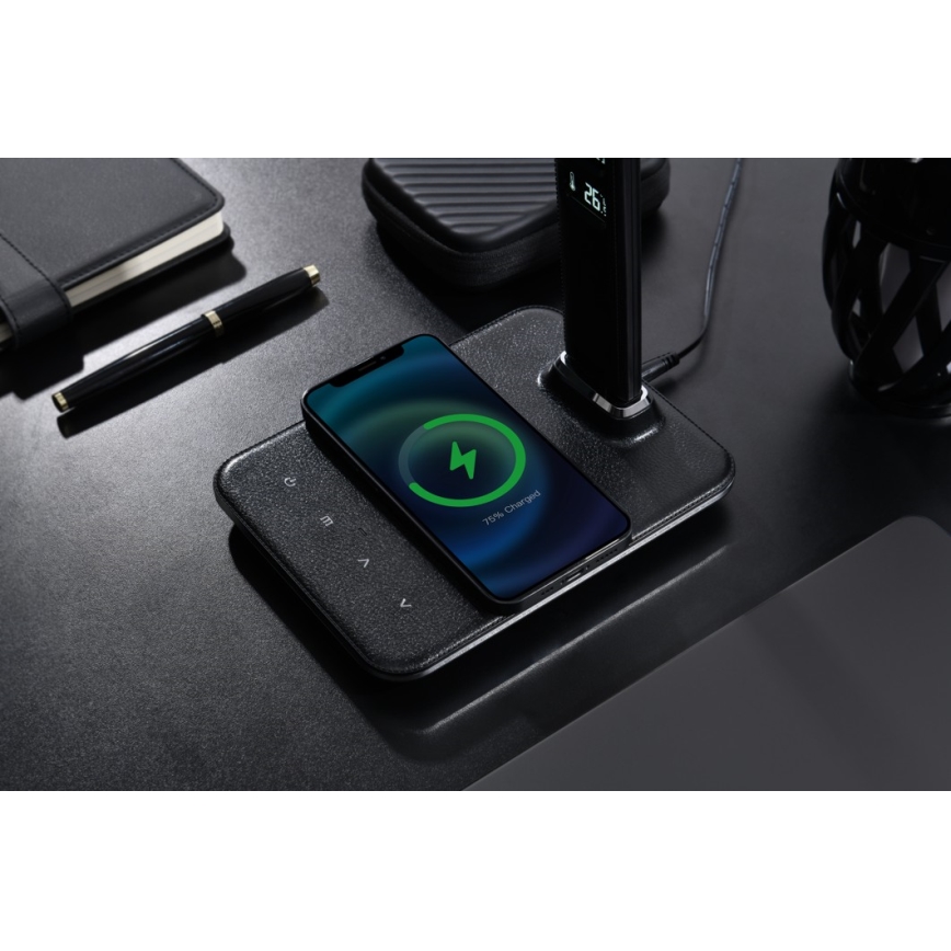 Brilagi - Lampe de table LED dimmable avec charge sans fil Qi et USB REGINA LED/8,5W/230V noire