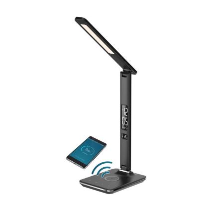 Brilagi - Lampe de table LED dimmable avec charge sans fil Qi et USB REGINA LED/8,5W/230V noire