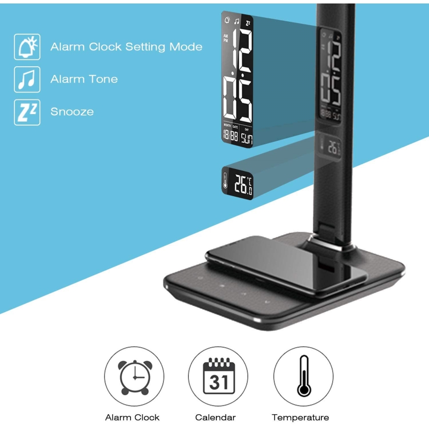 Brilagi - Lampe de table LED dimmable avec charge sans fil Qi et USB REGINA LED/8,5W/230V noire