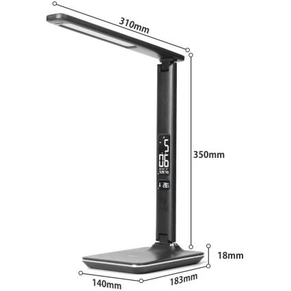 Brilagi - Lampe de table LED dimmable avec charge sans fil Qi et USB REGINA LED/8,5W/230V noire