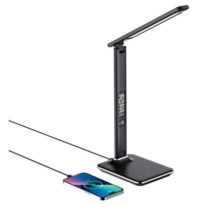 Brilagi - Lampe de table LED dimmable avec charge sans fil Qi et USB REGINA LED/8,5W/230V noire