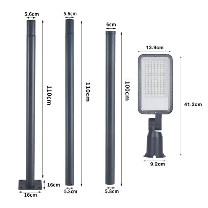 Brilagi - Lampadaire LED d'extérieur pour voirie avec mât articulé de 3 m URBANLIGHT LED/50W/230V anthracite IP65