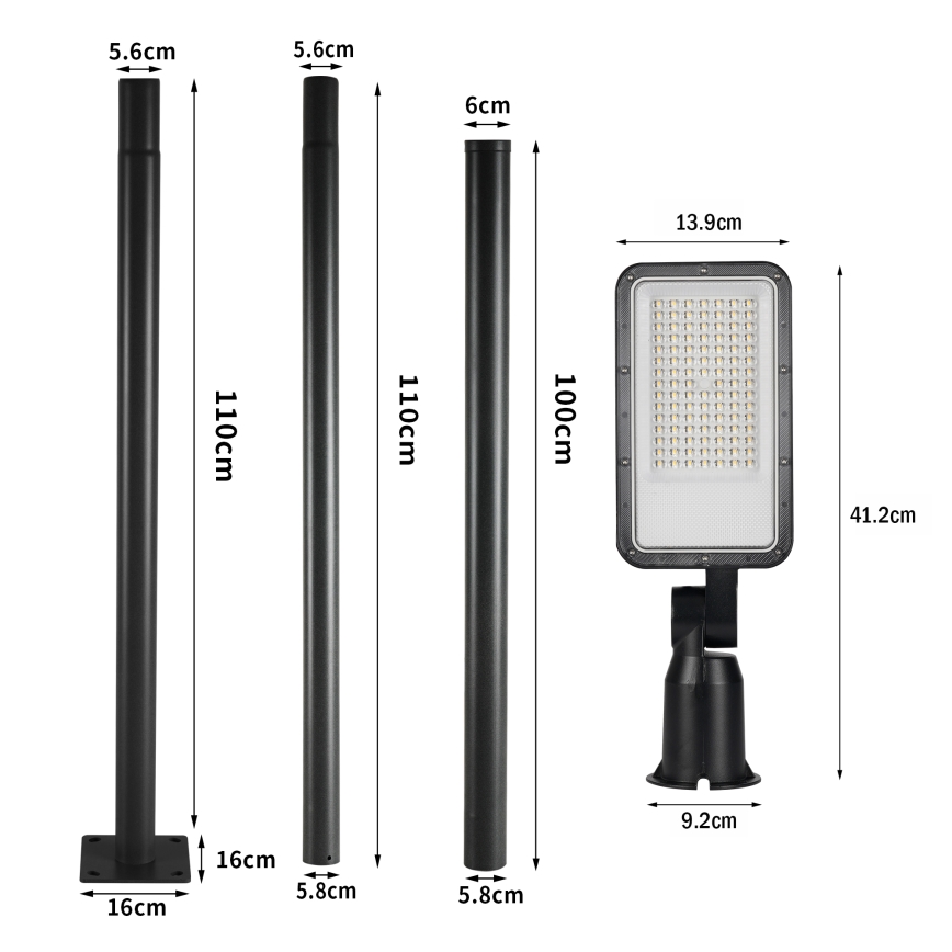 Brilagi - Lampe LED d'extérieur pour voirie avec mât de 3 m et bras articulé URBANLIGHT LED/50W/230V noir IP65