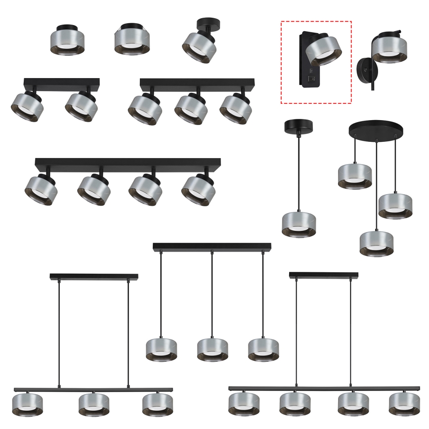 Brilagi - Applique murale LED RGB+CCT dimmable avec port USB AURA LUX 1xGX53/14W/230V 2700-6500K Wi-Fi Tuya noir/fumé