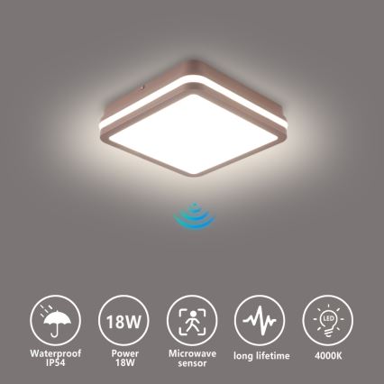 Brilagi - Plafonnier LED d'extérieur avec détecteur BENE LED/18W/230V 21,5x21,5 cm brun IP54