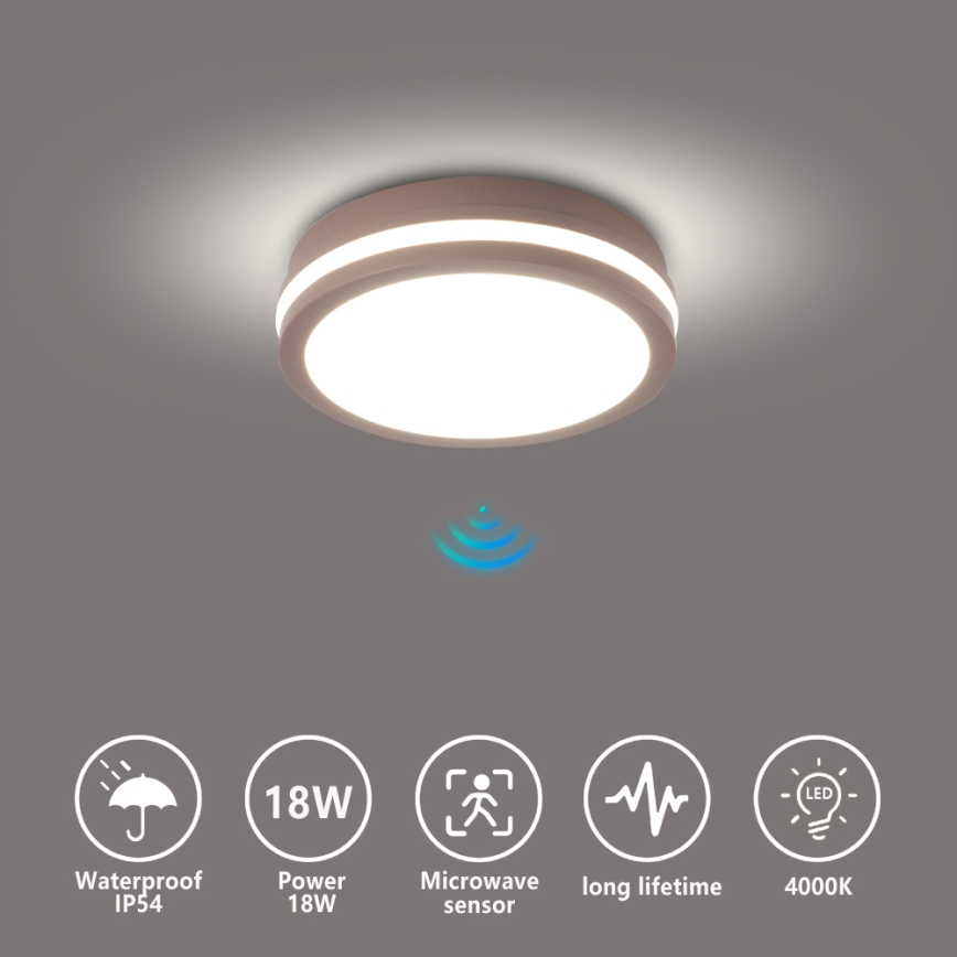 Brilagi - Plafonnier extérieur LED avec détecteur BENE LED/18W/230V Ø 21,5 cm marron IP54