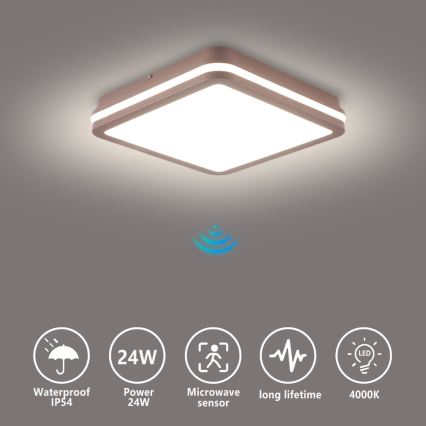 Brilagi - Plafonnier LED d'extérieur avec détecteur BENE LED/24W/230V 26x26 cm marron IP54