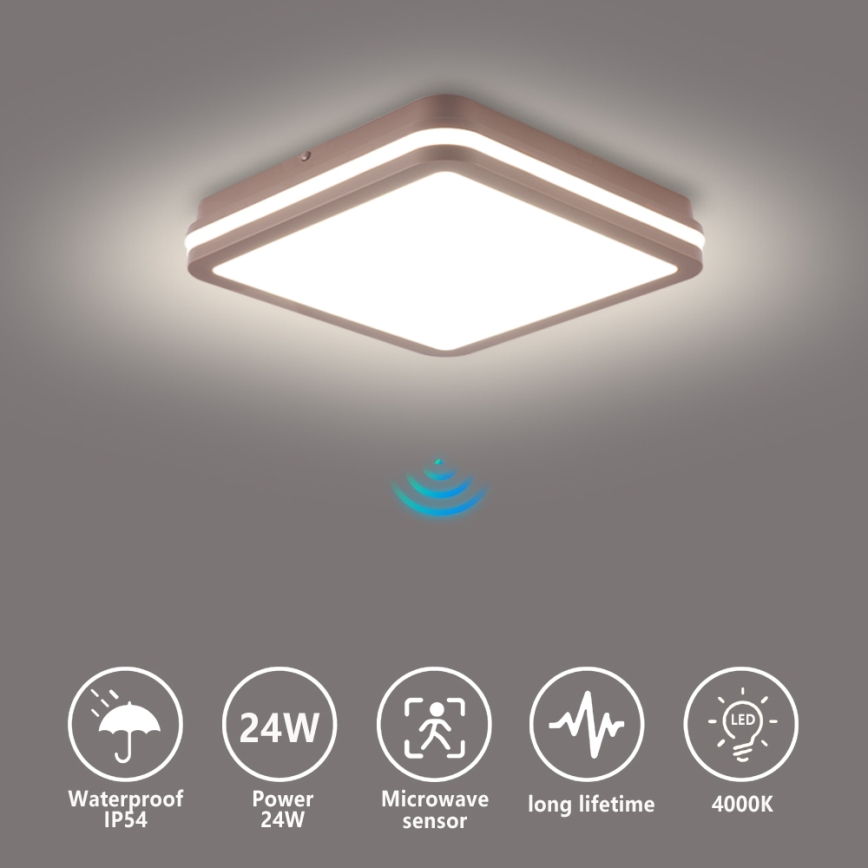 Brilagi - Plafonnier LED d'extérieur avec détecteur BENE LED/24W/230V 26x26 cm marron IP54