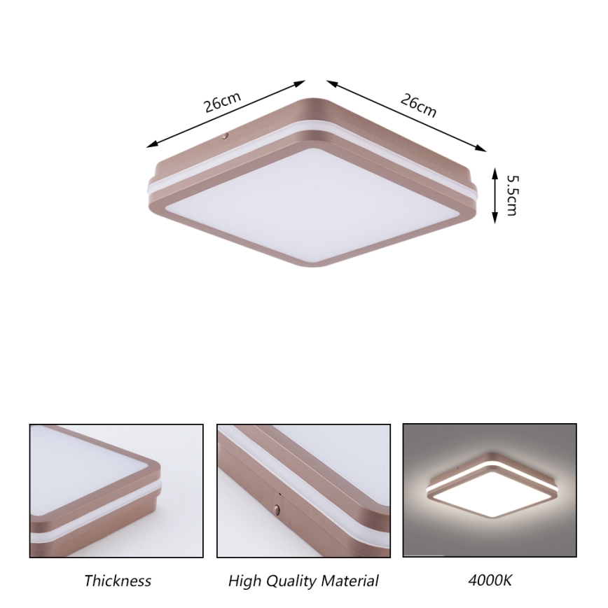 Brilagi - Plafonnier LED d'extérieur avec détecteur BENE LED/24W/230V 26x26 cm marron IP54