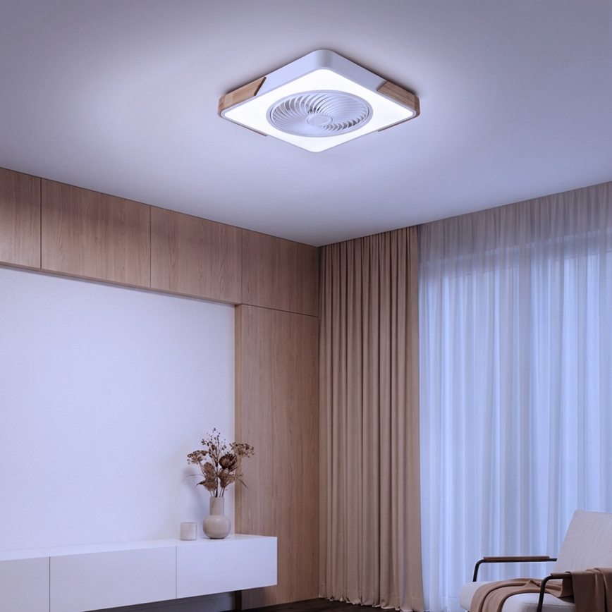 Brilagi - Plafonnier LED dimmable avec ventilateur LED/30W/230V 3000-6500K blanc/chêne + télécommande