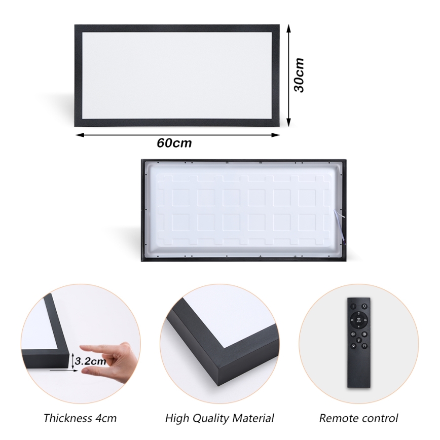 Brilagi - LED Luminaire de plafond de salle de bain Dimmable FRAME SMART LED/30W/230V 30x60 cm 3000-6000K noir + télécommande