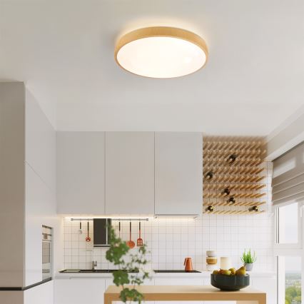 Brilagi - Plafonnier LED dimmable GLASS POOL DOUBLE LED/48W/230V 3000-6000K 40 cm décor bois + télécommande