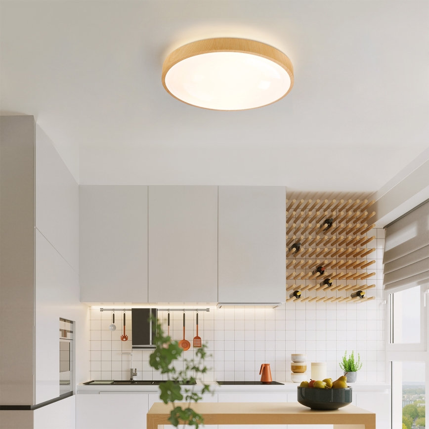 Brilagi - Plafonnier LED dimmable GLASS POOL DOUBLE LED/48W/230V 3000-6000K 40 cm décor bois + télécommande