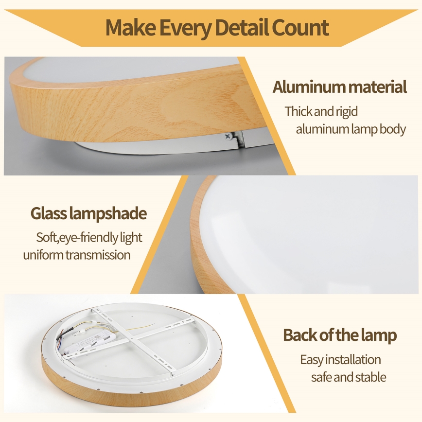 Brilagi - Plafonnier LED dimmable GLASS POOL DOUBLE LED/48W/230V 3000-6000K 40 cm décor bois + télécommande