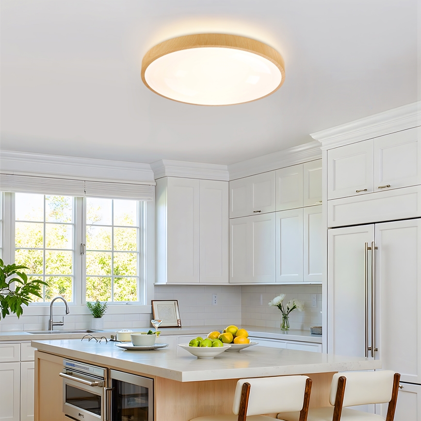 Brilagi - Plafonnier LED dimmable GLASS POOL DOUBLE LED/60W/230V 3000-6000K 50 cm, finition effet bois + télécommande