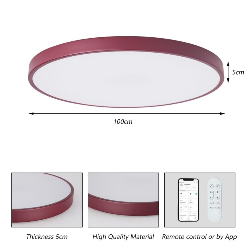 Brilagi - Luminaire LED dimmable POOL SMART LED/128W/230V Ø 100 cm Wi-Fi Tuya + télécommande bordeaux
