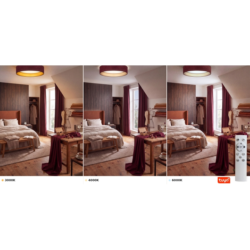 Brilagi - Plafonnier LED dimmable VELVET SMARTIX LED/24W/230V 3000-6000K Ø 45 cm bordeaux/doré Wi-Fi Tuya Beacon + télécommande
