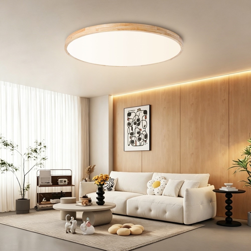 Brilagi - Plafonnier LED dimmable WOODLINE LED/128W/230V 3000-6000K chêne Ø 100 cm + télécommande