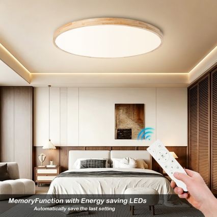 Brilagi - Plafonnier LED dimmable WOODLINE LED/128W/230V 3000-6000K chêne Ø 100 cm + télécommande
