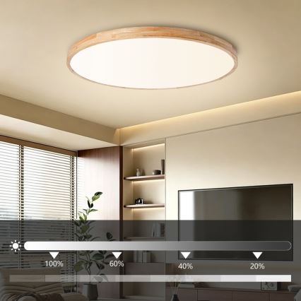 Brilagi - Plafonnier LED dimmable WOODLINE LED/128W/230V 3000-6000K chêne Ø 100 cm + télécommande