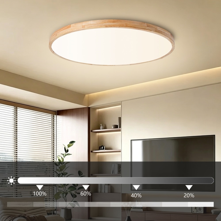 Brilagi - Plafonnier LED dimmable WOODLINE LED/128W/230V 3000-6000K chêne Ø 100 cm + télécommande