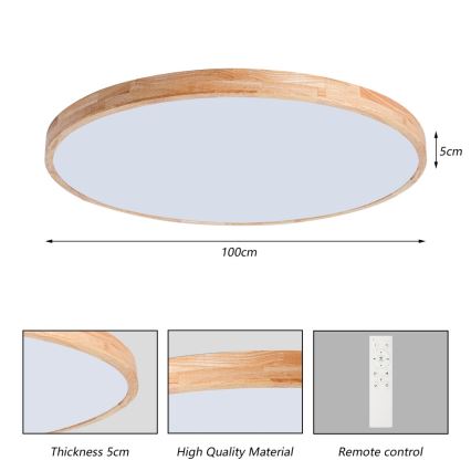 Brilagi - Plafonnier LED dimmable WOODLINE LED/128W/230V 3000-6000K chêne Ø 100 cm + télécommande