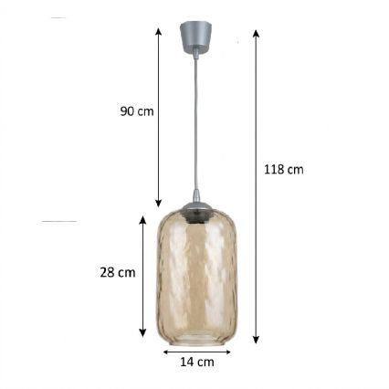 Brilagi - Suspension LED sur câble RETRO GLASS 1xE27/60W/230V Ø 14 cm argenté/marron fumé