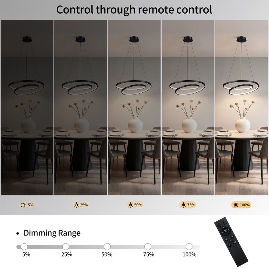 Brilagi - Suspension LED dimmable sur câble TWISTER LED/48W/230V 3000-6000K Ø 50 cm noir + télécommande