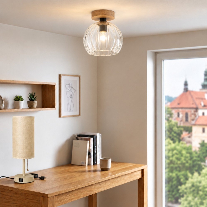 BRILAGI - LED Lustre fixé en surface RETRO GLASS 1xE27/60W/230V Ø 25 cm chêne/transparent