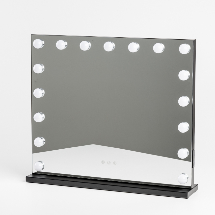 BRILAGI - Miroir de maquillage LED dimmable HOLLYWOOD LED/15W/230V CCT + 2x USB 60x50 cm noir