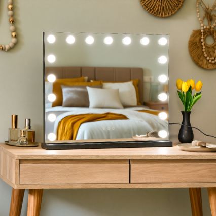 BRILAGI - Miroir de maquillage LED dimmable HOLLYWOOD LED/15W/230V CCT + 2x USB 60x50 cm noir