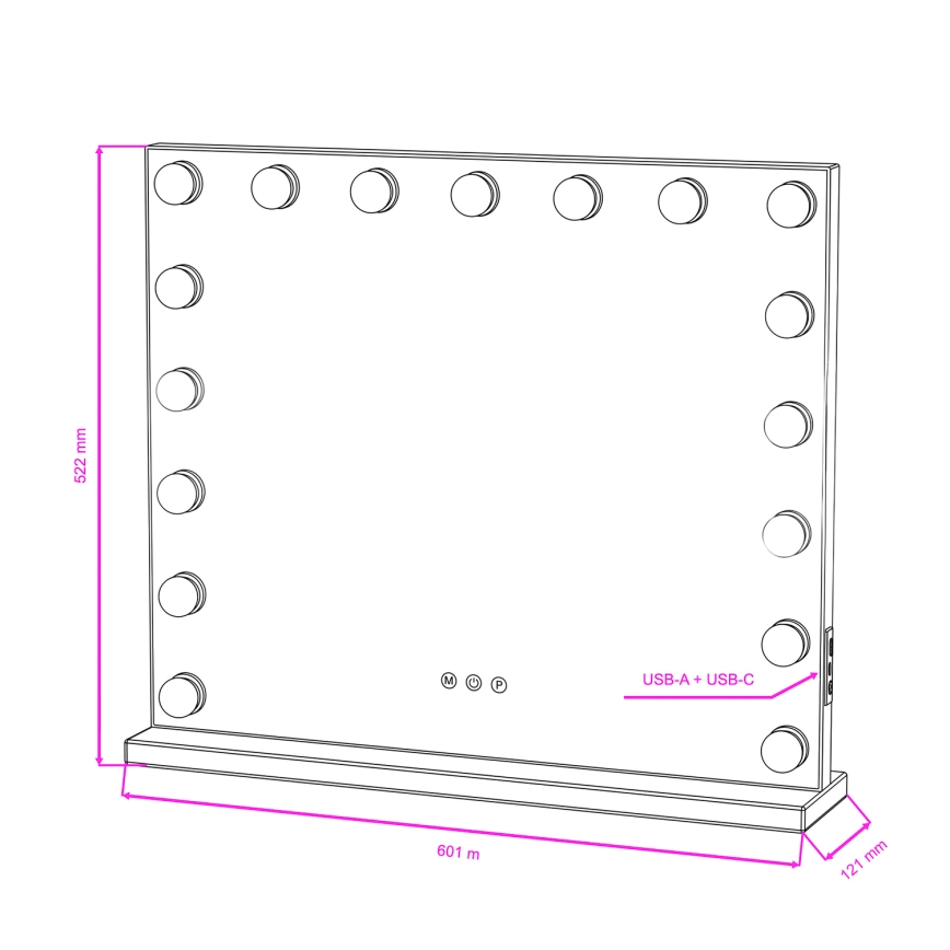 BRILAGI - Miroir de maquillage LED dimmable HOLLYWOOD LED/15W/230V CCT + 2x USB 60x50 cm noir