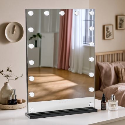 BRILAGI - Miroir de maquillage LED à intensité variable HOLLYWOOD LED/15W/230V CCT + 2x USB 55x77 cm noir