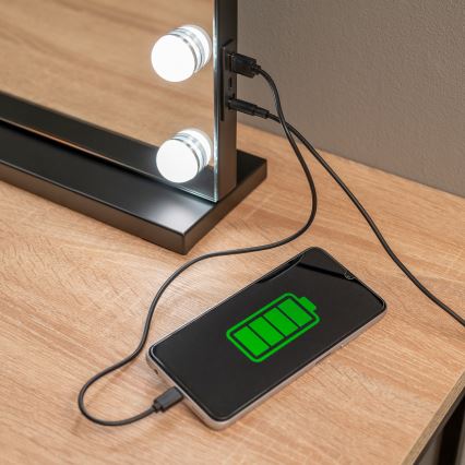 BRILAGI - Miroir de maquillage LED à intensité variable HOLLYWOOD LED/15W/230V CCT + 2x USB 55x77 cm noir