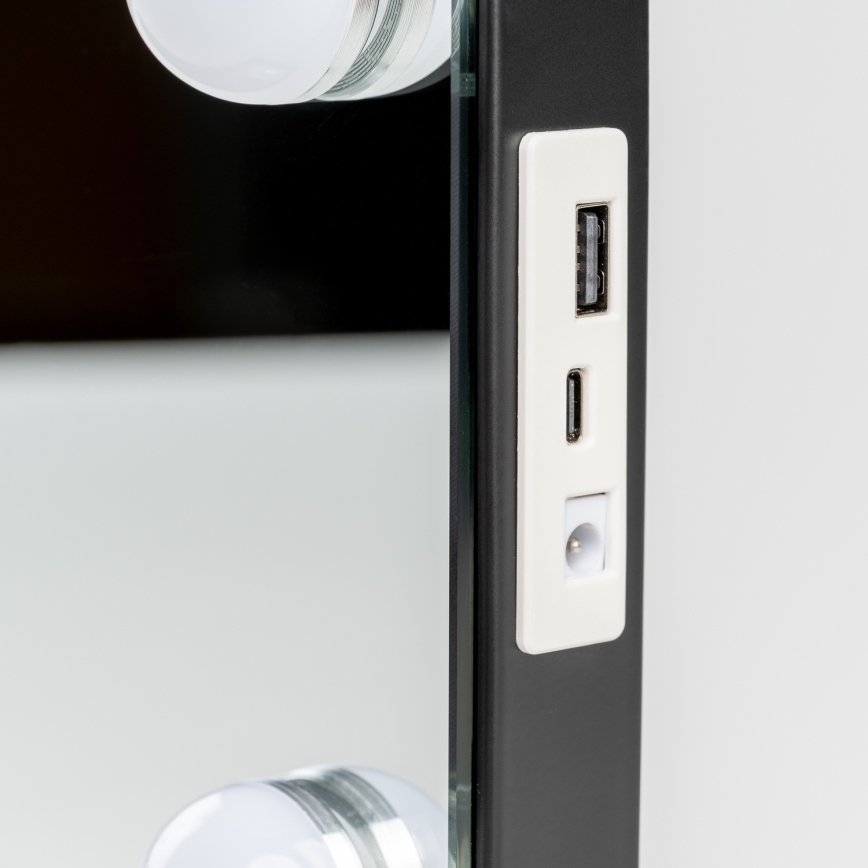 BRILAGI - Miroir de maquillage LED à intensité variable HOLLYWOOD LED/15W/230V CCT + 2x USB 55x77 cm noir