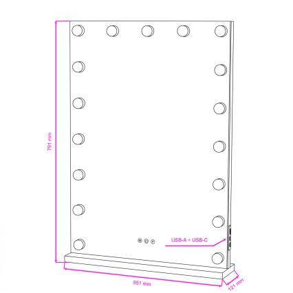 BRILAGI - Miroir de maquillage LED à intensité variable HOLLYWOOD LED/15W/230V CCT + 2x USB 55x77 cm noir