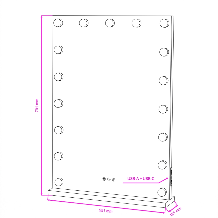 BRILAGI - Miroir de maquillage LED à intensité variable HOLLYWOOD LED/15W/230V CCT + 2x USB 55x77 cm noir
