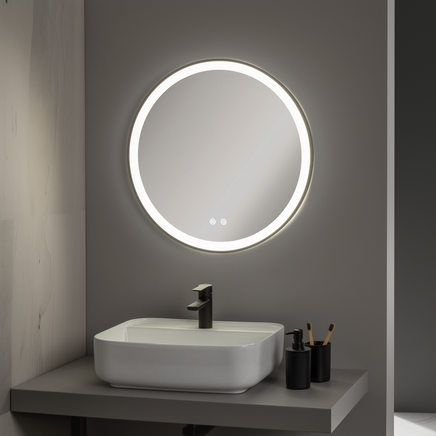 Brilagi - Miroir chauffant de salle de bains LED dimmable avec rétroéclairage ALU PRO LED/18W/230V Ø 60 cm 3000/4000/6500K IP44 noir CRI 90