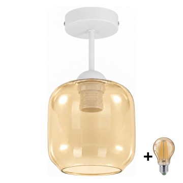 BRILAGI - LED Plafonnier affleurant RETRO GLASS 1xE27/60W/230V Ø 14 cm blanc/beige fumé