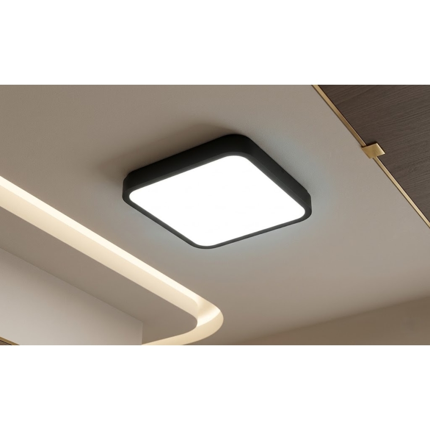 BRILAGI - Plafonnier LED pour salle de bains avec capteur ZENNA LED/18W/230V 28,5x28,5 cm IP44 noir + télécommande